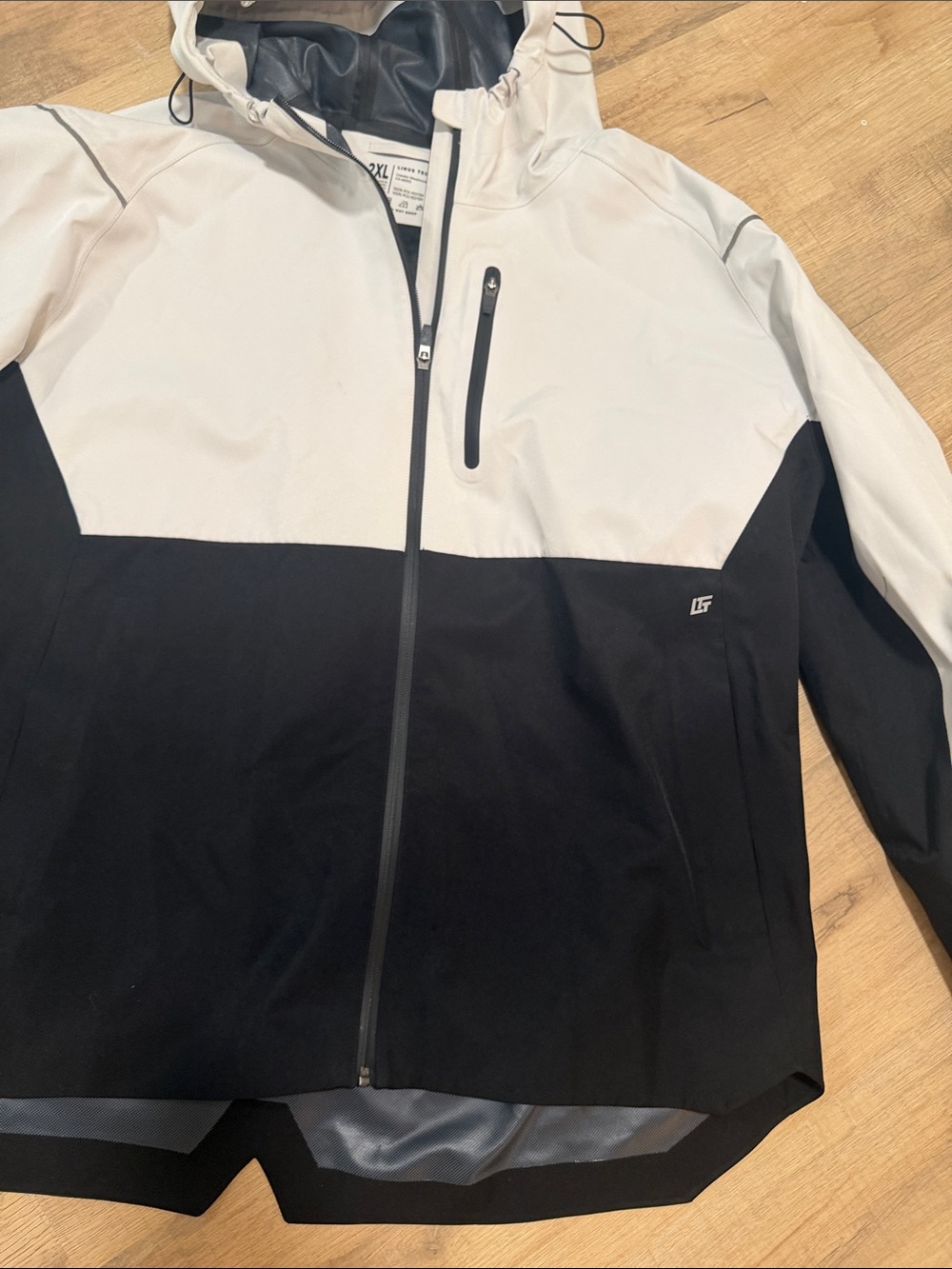 Men's Two-Tone Hooded Rain Jacket - White & Black - Picture 5 of 8